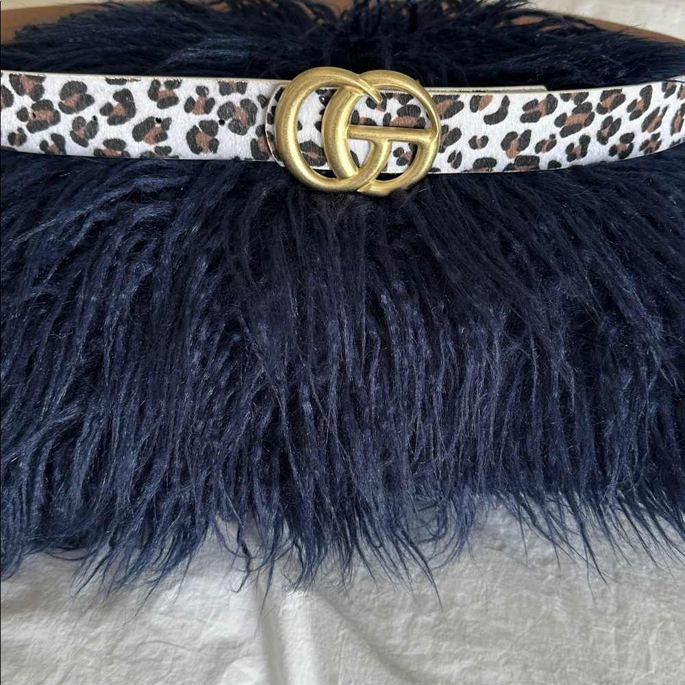 Leopard Print Belt with Gold Buckle